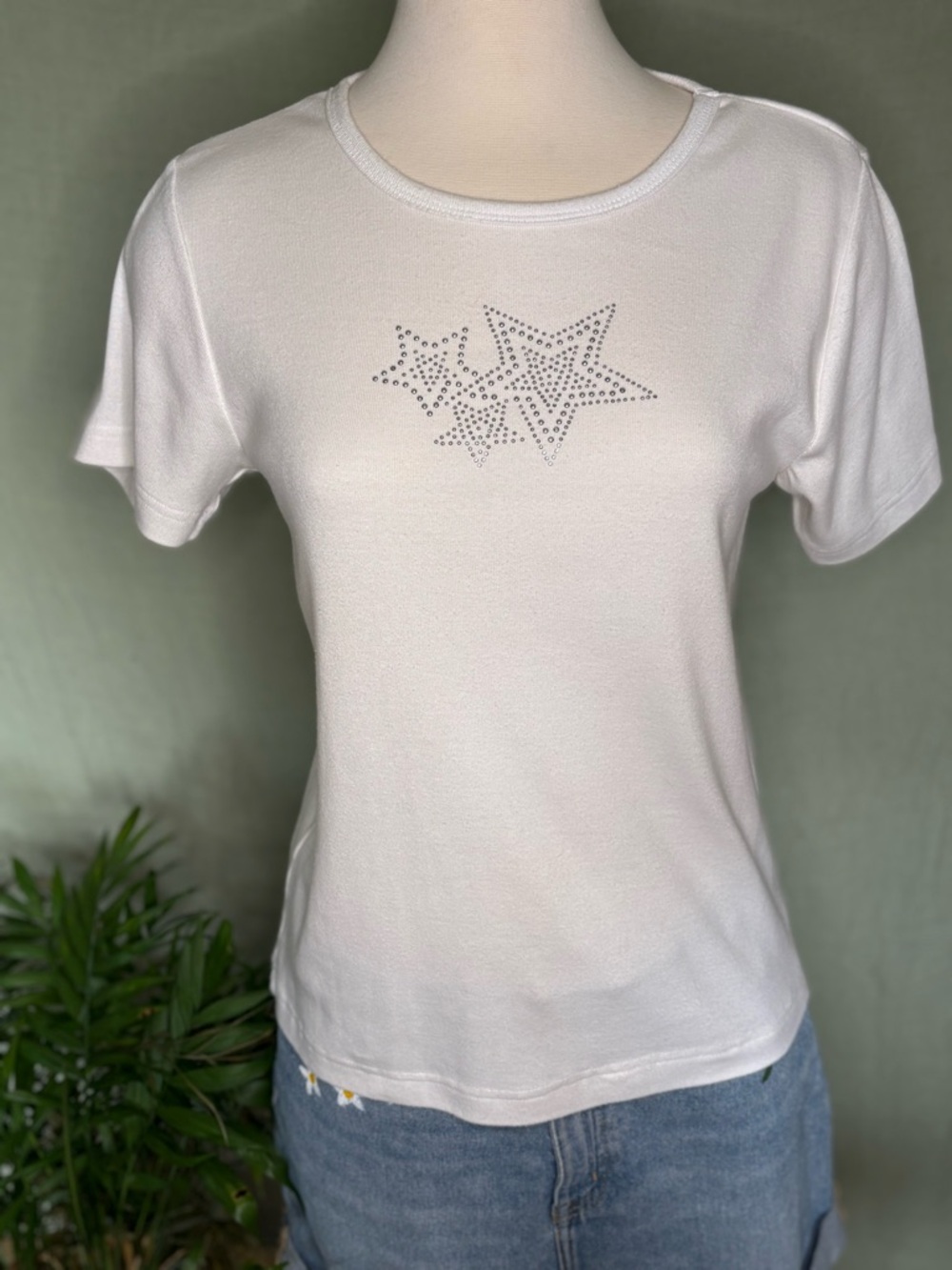 White Short-Sleeve Star Stud Tee - Women's Casual Top